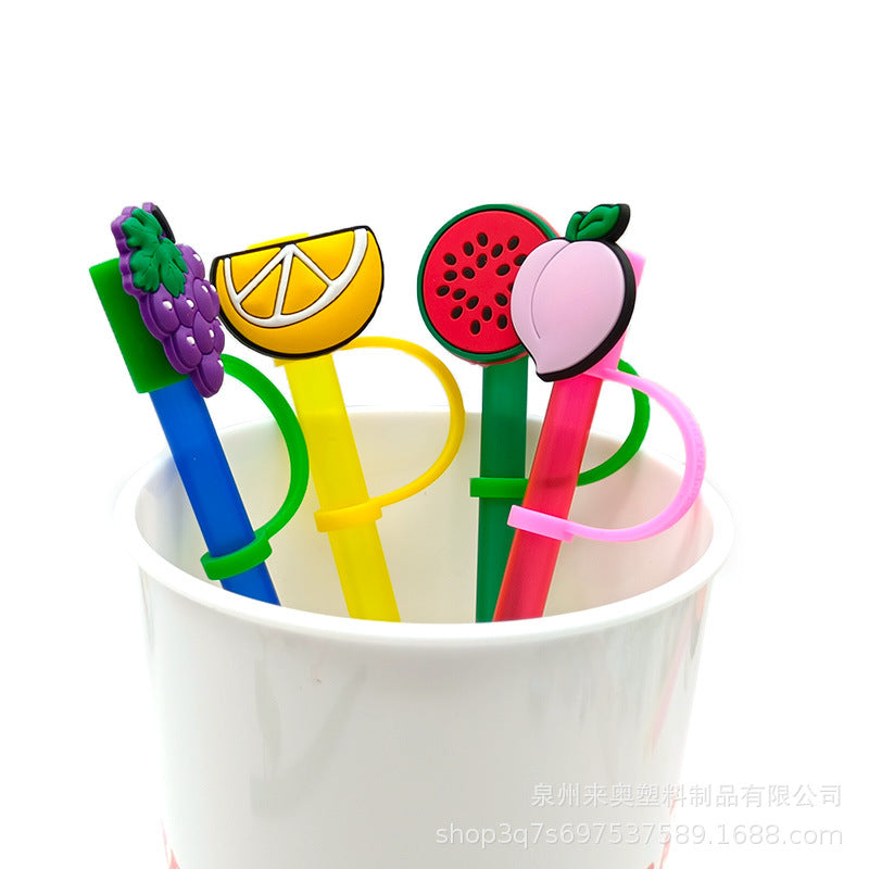 Al por mayor 10pcs PVC lindas cubiertas de paja de frutas (pajitas no incluidas)